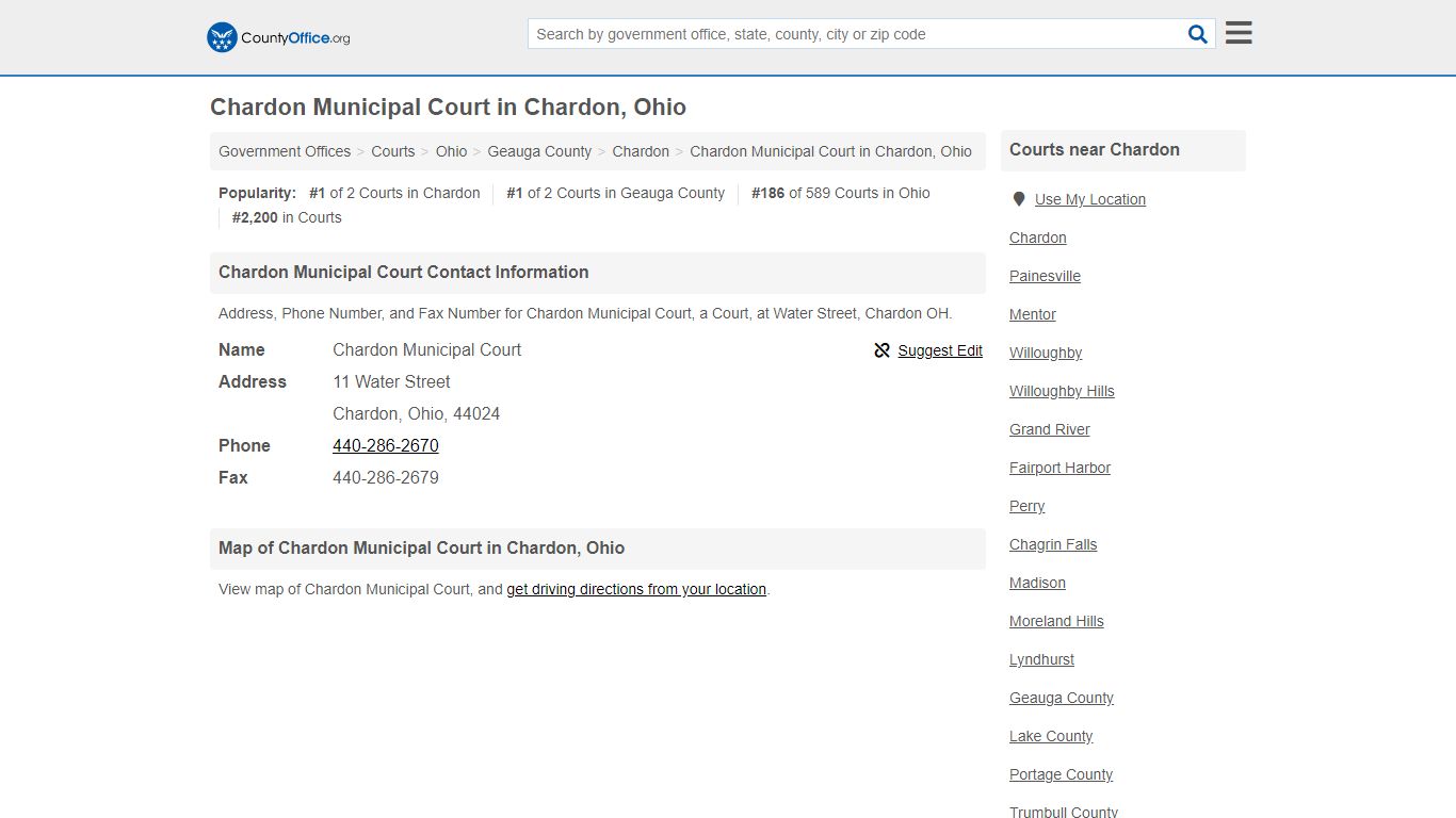 Chardon Municipal Court - Chardon, OH (Address, Phone, and ...